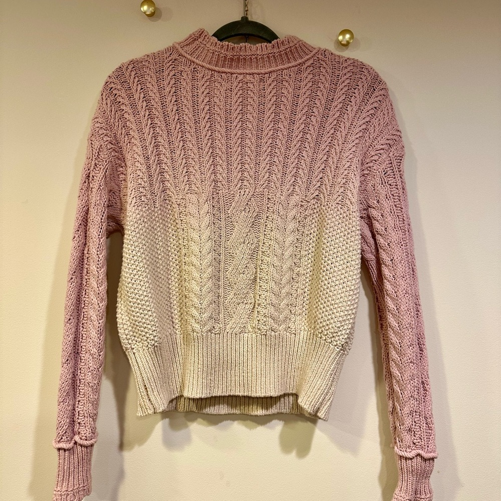 Anthropologie Ombre Cable Knit Sweater in Dusty Rose & Cream